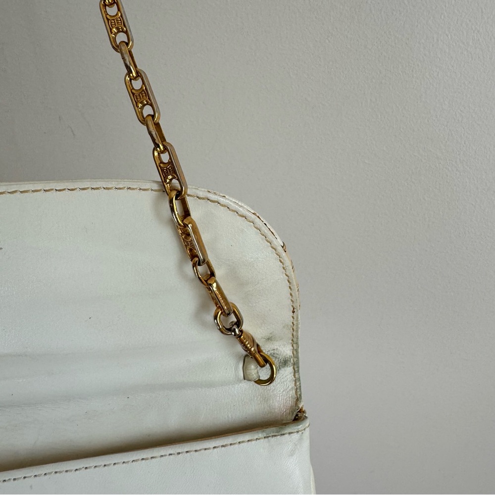 Celine Paris Gold Blason Chain Vintage Authentic White Cream Shoulder Bag Rare - Picture 12 of 16